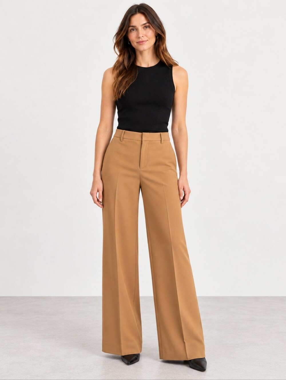 Banana Republic Sculpted Stretch Wide Leg High Rise Pants 8P Afternoon Latte